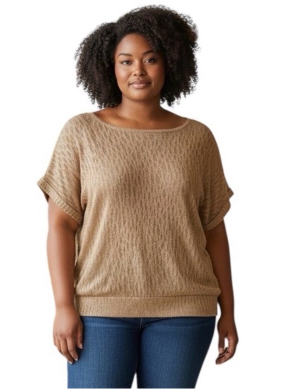 Lane Bryant Short Sleeve Gold Metallic Semi Sheer Blouse size 18/20